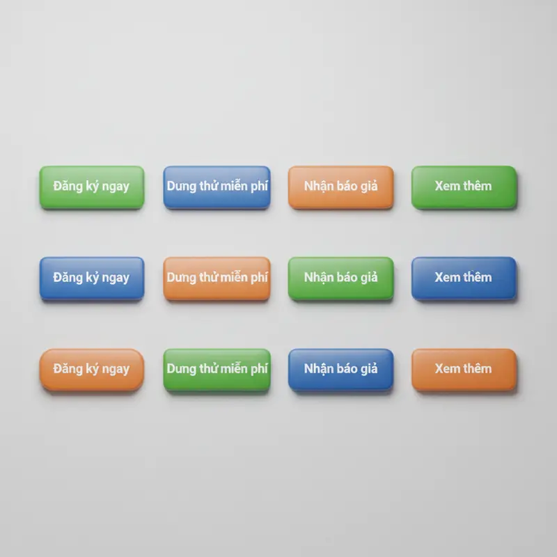 Ví dụ các nút CTA khác nhau để A/B test quảng cáo link, bao gồm 'Đăng ký' và 'Dùng thử miễn phí'.