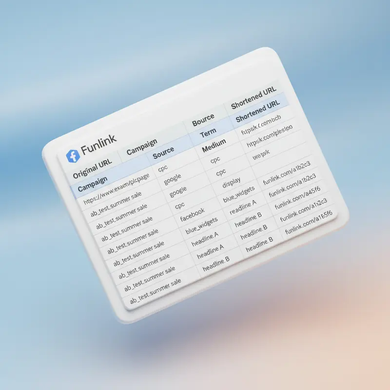 Template Google Sheet để quản lý các link UTM cho chiến dịch A/B testing bằng link rút gọn.