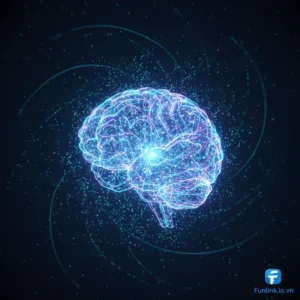 Hình ảnh minh họa khái niệm AGI là gì, với bộ não kỹ thuật số phát sáng thể hiện Trí tuệ nhân tạo tổng hợp.
