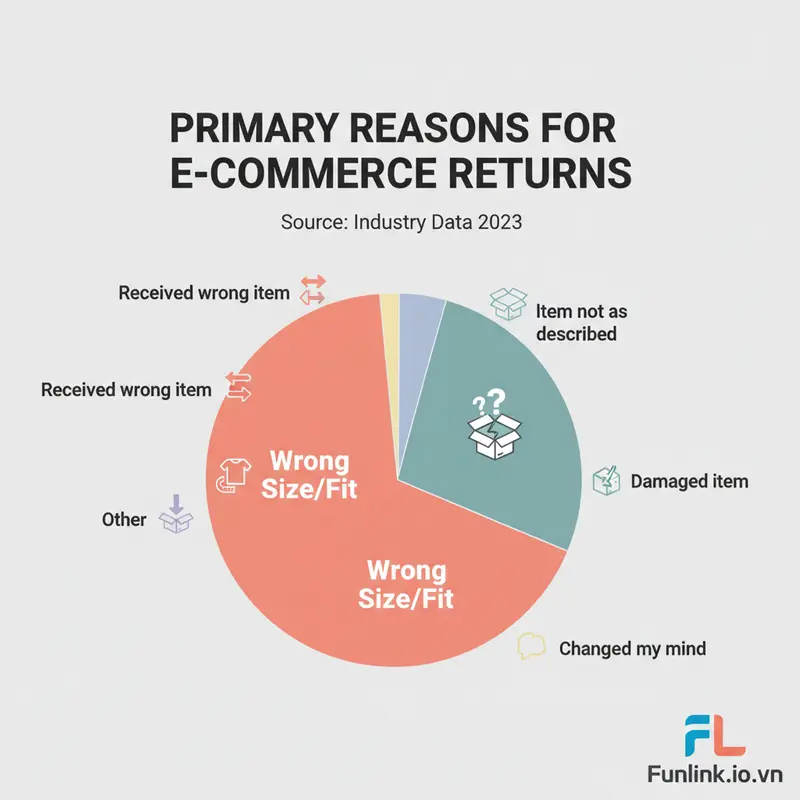 Infographic về AR trong bán lẻ thể hiện tỷ lệ đổi trả hàng cao trong e-commerce do không vừa size.