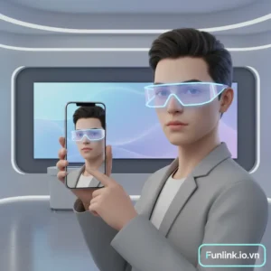 AR trong bán lẻ với một người dùng đang trải nghiệm thử đồ ảo (Virtual Try-on) qua điện thoại thông minh.