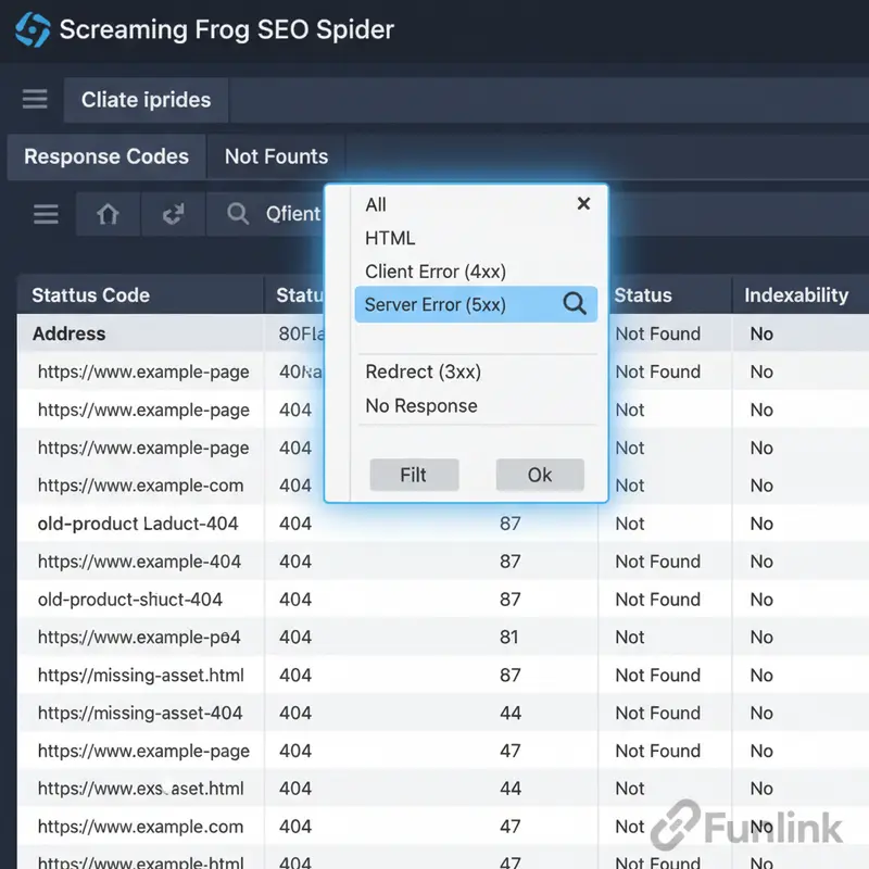 Tìm lỗi 404 và link gãy khi audit website bằng Screaming Frog trong tab Response Codes