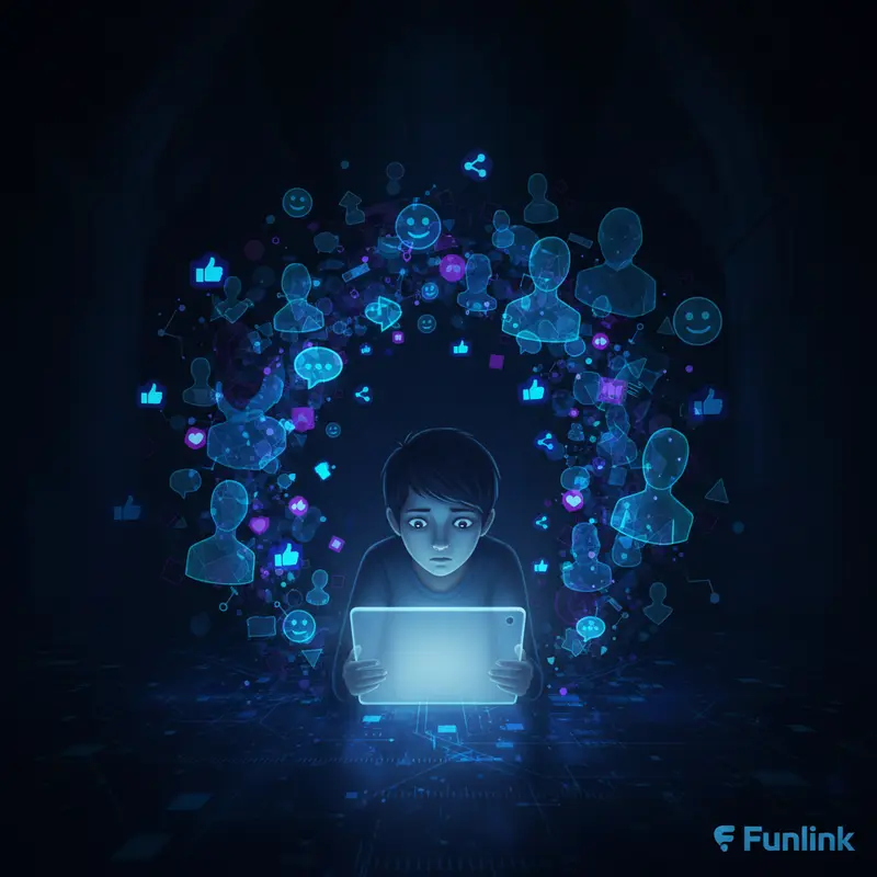 Avatar và danh tính số thể hiện sự cô lập của một người được bao quanh bởi các màn hình mạng xã hội.