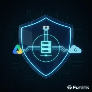 Hướng dẫn backup dữ liệu website tự động với biểu tượng chiếc khiên bảo vệ an toàn cho dữ liệu đám mây.