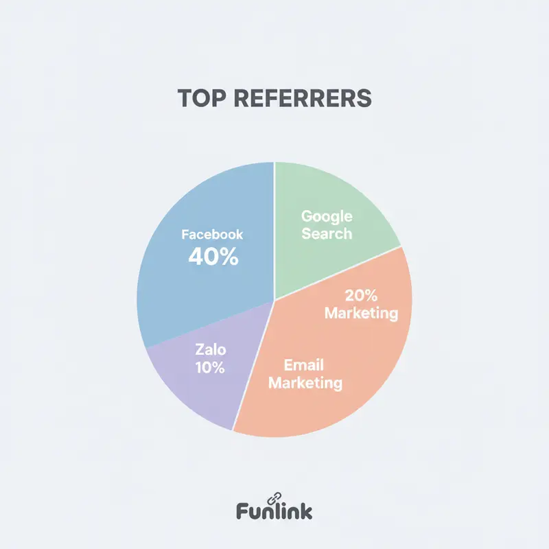 Biểu đồ tròn phân tích nguồn truy cập trong báo cáo hiệu quả link rút gọn.