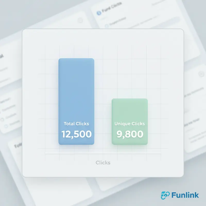 Biểu đồ cột so sánh Total Clicks và Unique Clicks trong báo cáo hiệu quả link rút gọn.