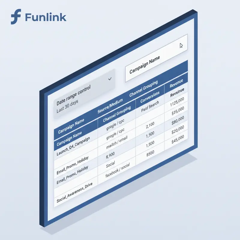 Dashboard báo cáo UTM trên Looker Studio đã hoàn thiện với bộ lọc ngày và tên chiến dịch.
