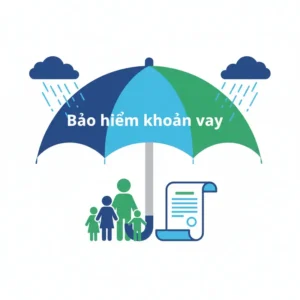 Hình ảnh minh họa khái niệm bảo hiểm khoản vay với một chiếc ô che chắn cho hợp đồng vay vốn.