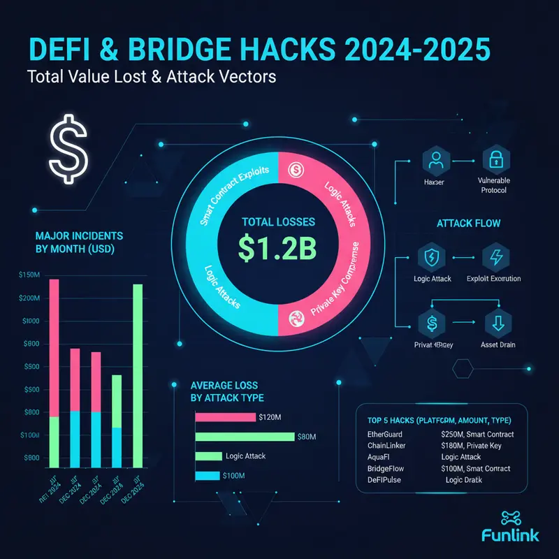 Bảo mật Blockchain và Web3: Infographic thống kê các vụ hack DeFi và Bridge 2024-2025.