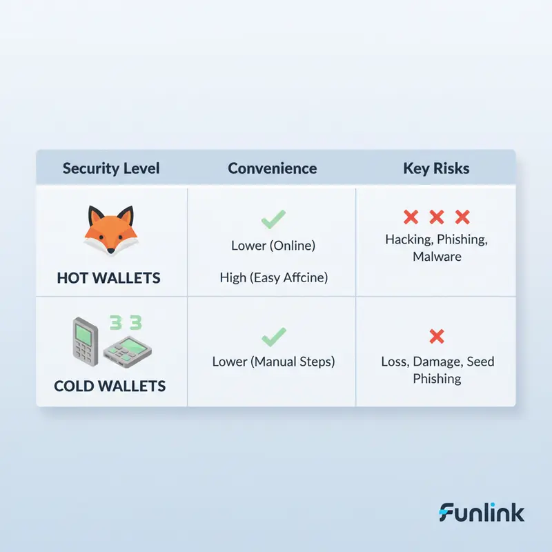 So sánh bảo mật Blockchain và Web3 giữa ví nóng (Metamask) và ví lạnh (Ledger).