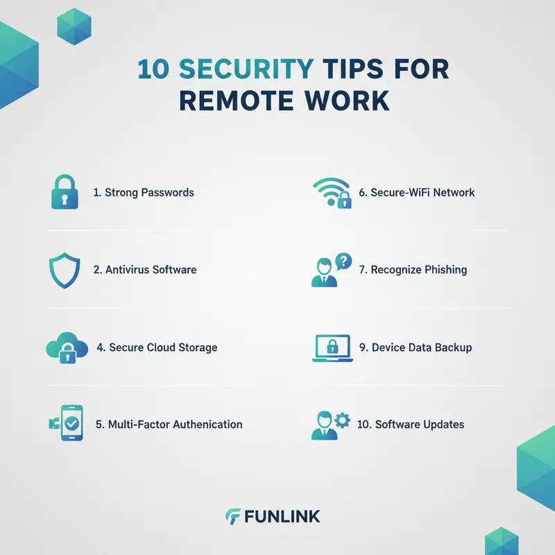 Infographic checklist 10 điều cần nhớ về bảo mật làm việc từ xa dành cho nhân viên.