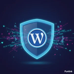 Checklist bảo mật website WordPress cho Marketer với hình ảnh chiếc khiên bảo vệ logo WordPress khỏi các mối đe dọa mã độc và tấn công mạng.