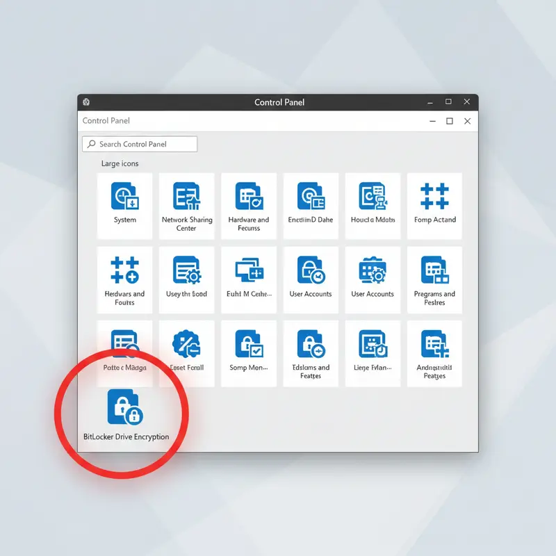 Tìm và mở BitLocker Drive Encryption trong Control Panel để bắt đầu bật mã hóa BitLocker.