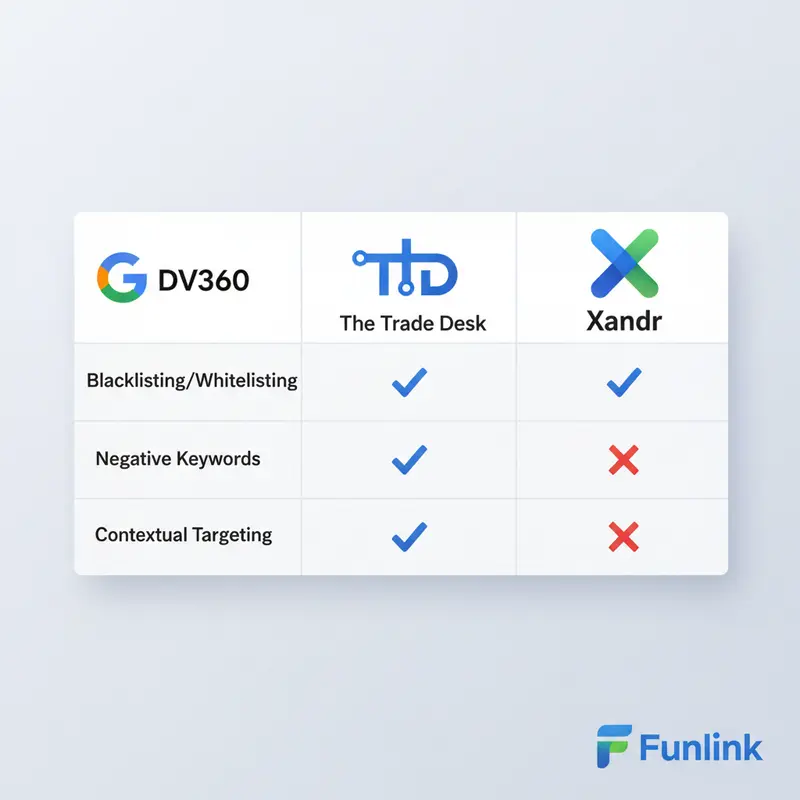 Bảng so sánh tính năng Brand Safety trong Programmatic Ads của Google DV360, The Trade Desk và Xandr.