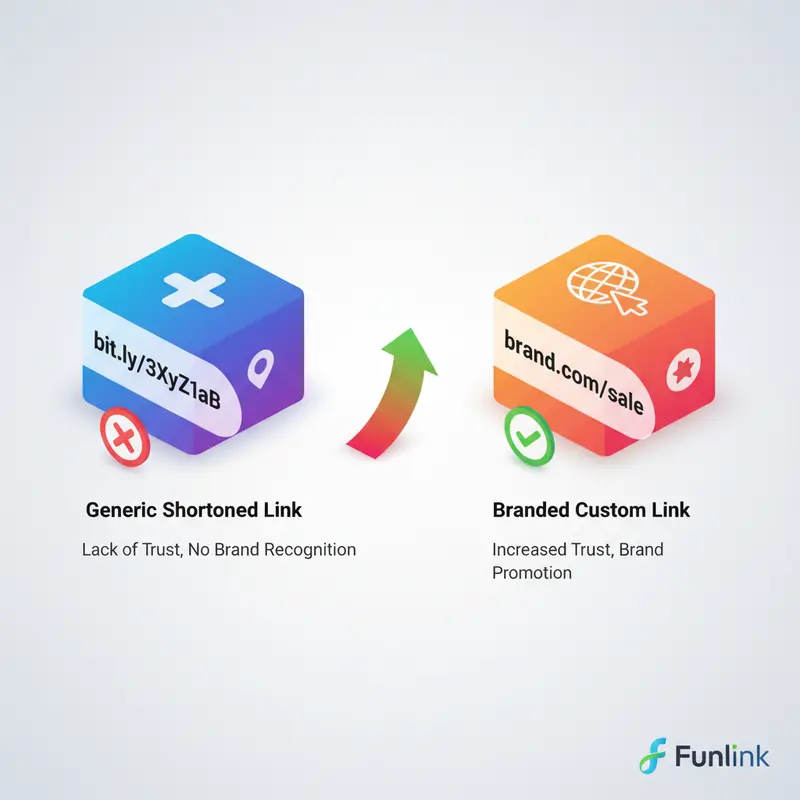 Minh họa Branded Link là gì qua bảng so sánh với link rút gọn thông thường.