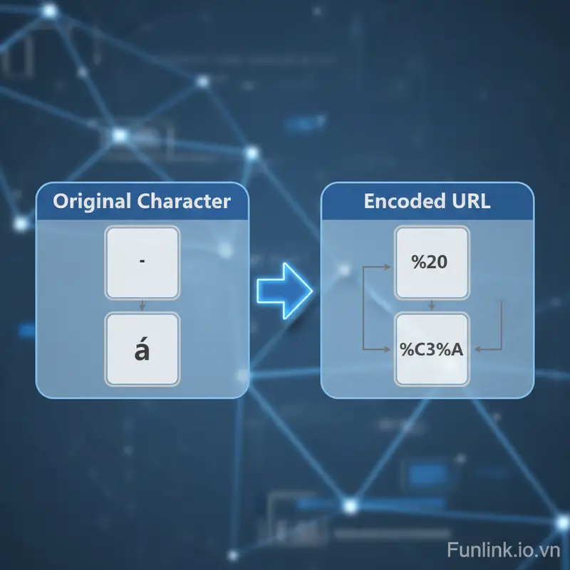 Sơ đồ minh họa cách Percent-Encoding xử lý các ký tự không được phép trong URL.