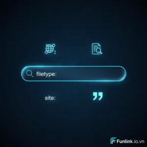 Các toán tử tìm kiếm Google nâng cao được minh họa trên thanh tìm kiếm.