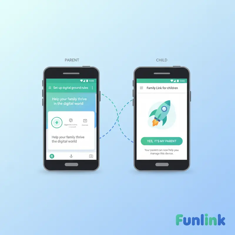 Minh họa cài đặt kiểm soát của phụ huynh bằng Google Family Link trên điện thoại Android.