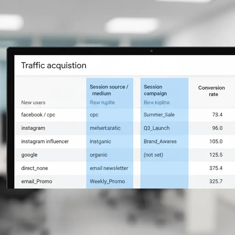 Xem báo cáo cách dùng UTM trong Google Analytics 4, cột Session source / medium và Session campaign.