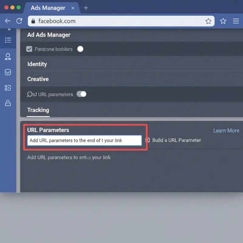 Vị trí ô URL Parameters trong Facebook Ads Manager để thêm mã theo dõi cách dùng UTM động.