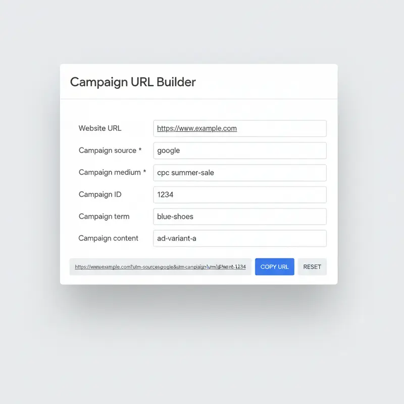 Hướng dẫn cách dùng UTM bằng công cụ GA4 Campaign URL Builder với các trường ví dụ đã điền.