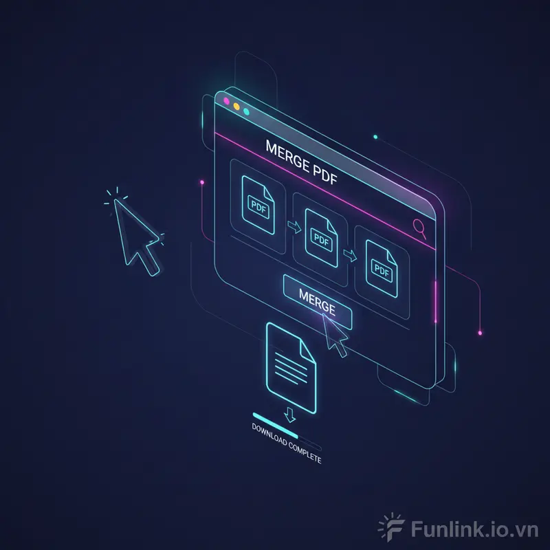 Mô phỏng cách ghép file PDF online trên IlovePDF bằng cách kéo thả.