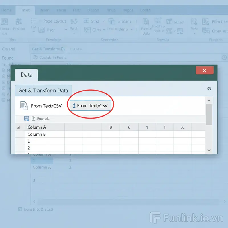 Cách mở file CSV trong Excel bằng tính năng From Text/CSV trên tab Data.