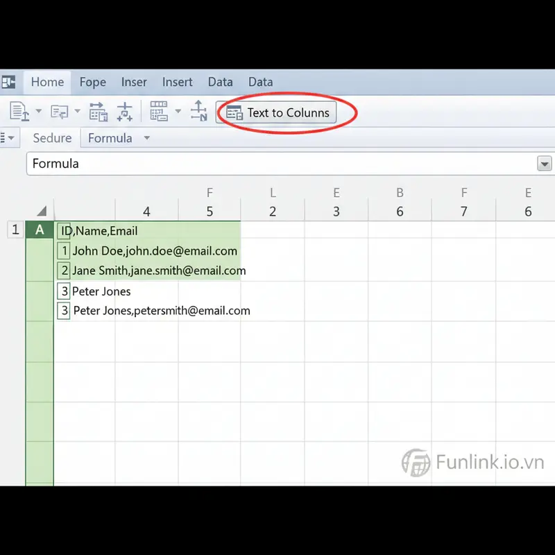 Cách mở file csv trong excel bị dồn cột bằng công cụ Text to Columns.