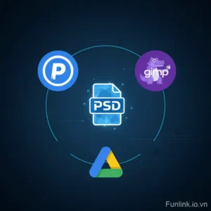 Cách mở file PSD không cần photoshop - hình minh họa các icon của phần mềm thay thế photoshop trên nền xanh công nghệ.