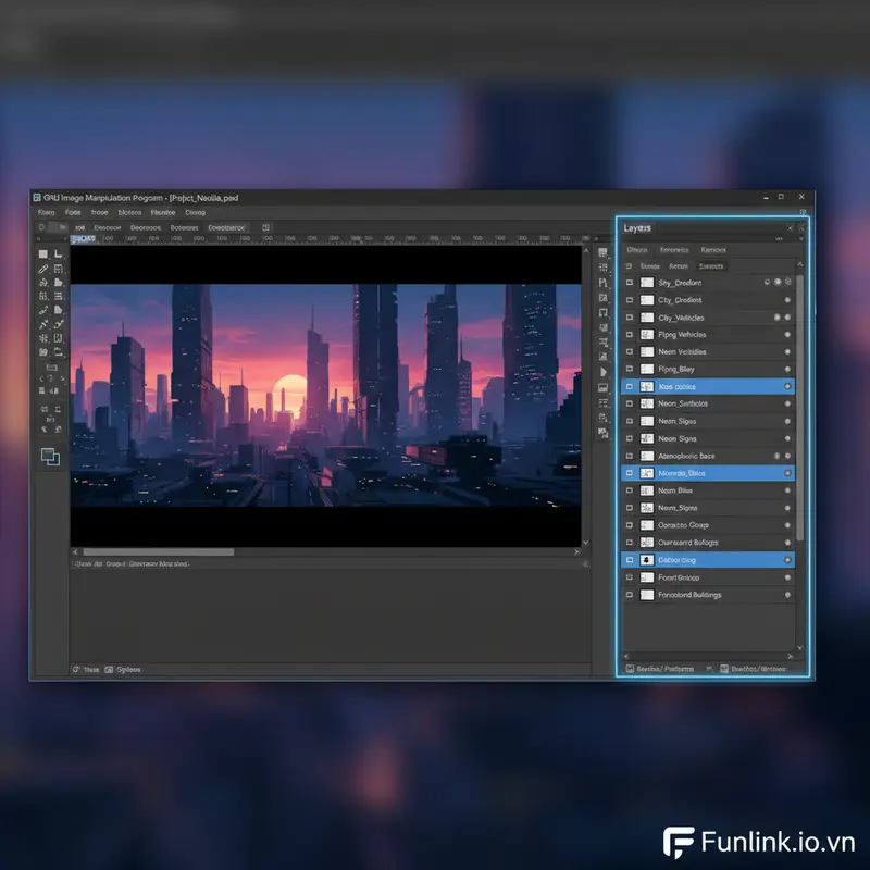 Sử dụng GIMP, một phần mềm miễn phí, để mở file PSD không cần Photoshop và xem các layer.