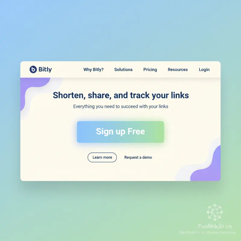 Cách rút gọn link với Bitly - Giao diện trang chủ và nút đăng ký miễn phí