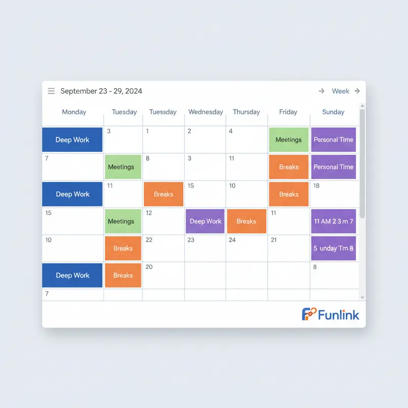 Ví dụ về cách sử dụng Google Calendar với phương pháp Time Blocking và mã màu.
