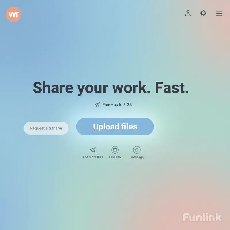 Cách sử dụng WeTransfer - Giao diện trang chủ với nút Upload files.