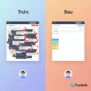 Cách tạo bộ lọc và nhãn trong gmail - so sánh hộp thư trước và sau khi sắp xếp khoa học.