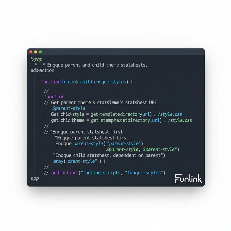 Code PHP mẫu trong functions.php để enqueue stylesheet khi tạo child theme wordpress.