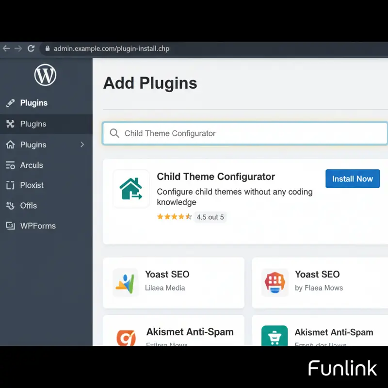 Cách tạo child theme wordpress bằng plugin Child Theme Configurator trong giao diện tìm kiếm.