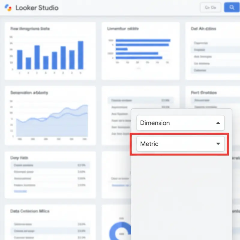 Chọn Dimension và Metric trong Looker Studio khi thực hiện cách tạo dashboard báo cáo website.