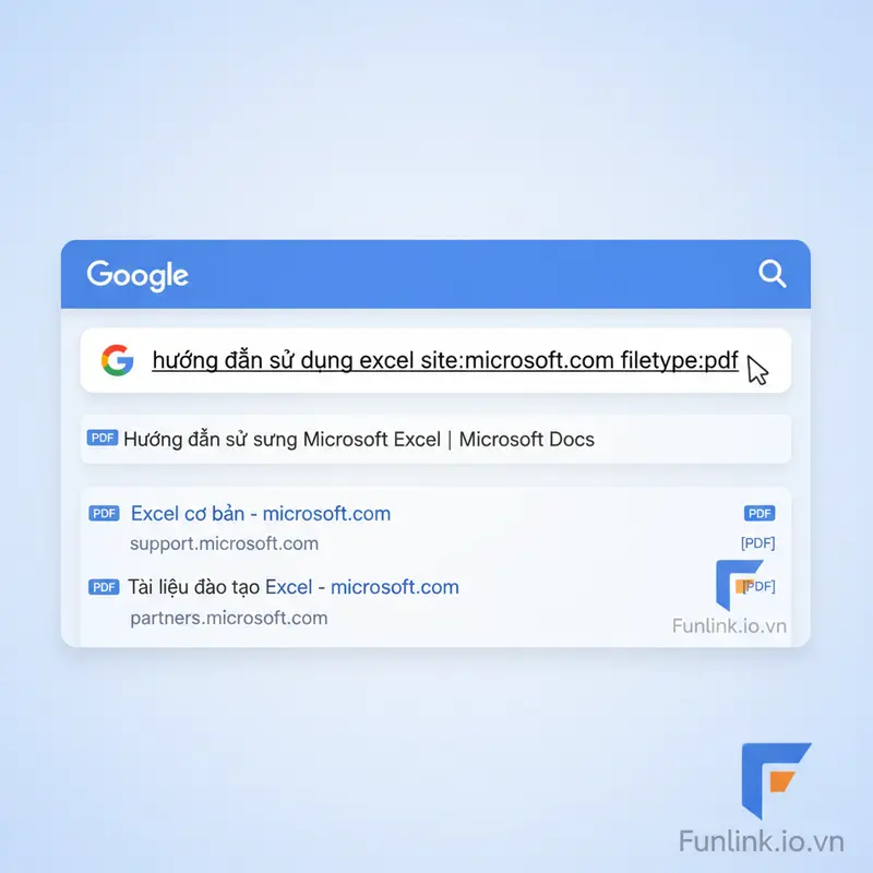 Ảnh GIF minh họa cách tìm kiếm file cụ thể kết hợp toán tử site: và filetype:.