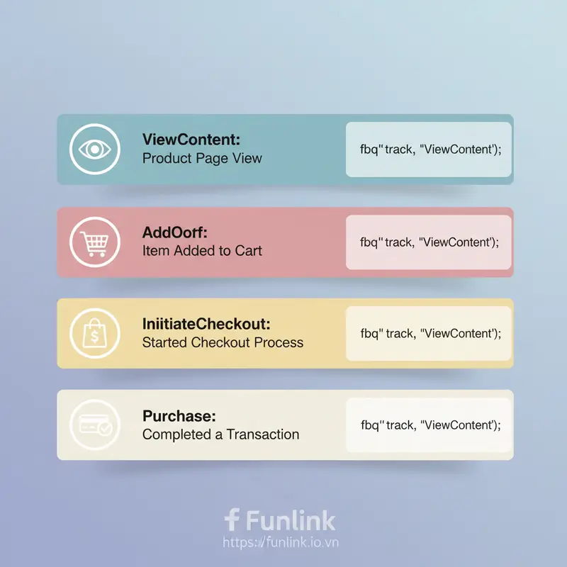Bảng 4 sự kiện quan trọng cần cài đặt Facebook Pixel cho website thương mại điện tử.