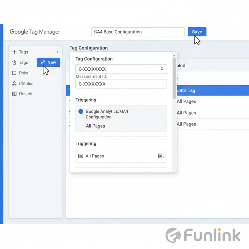 Ảnh GIF hướng dẫn các bước cài đặt Google Analytics 4 qua Google Tag Manager.