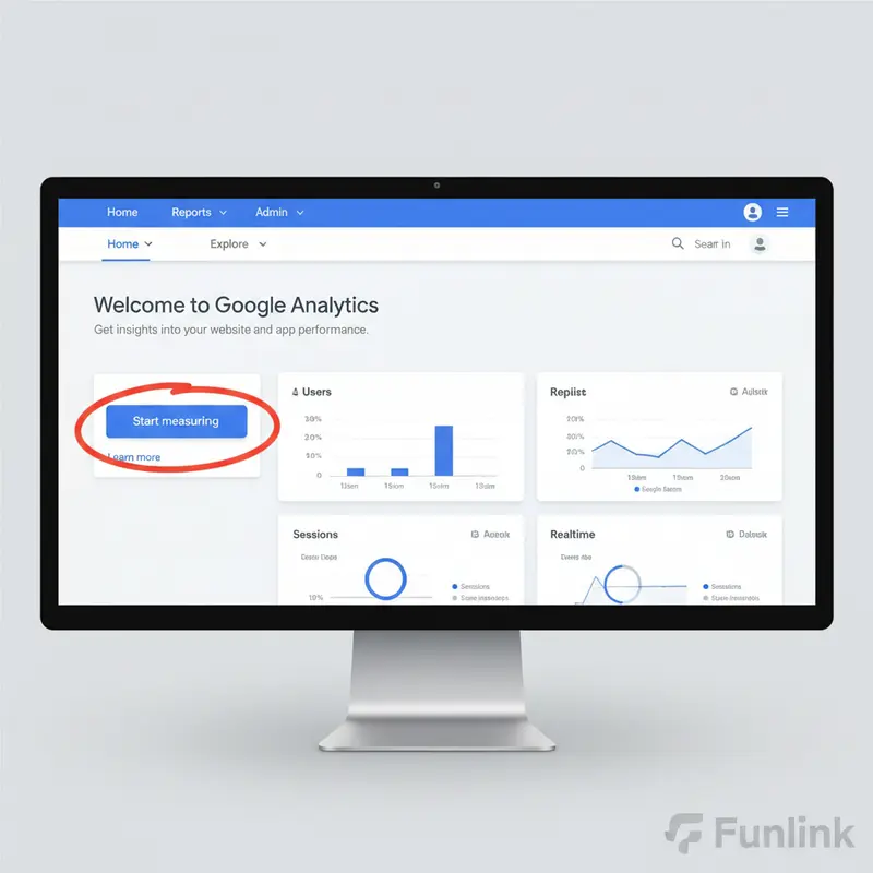 Trang chủ Google Analytics với nút bắt đầu cài đặt google analytics 4 được làm nổi bật.