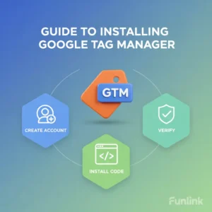 Hướng dẫn cài đặt Google Tag Manager chi tiết từ A-Z với logo GTM và các bước minh họa.