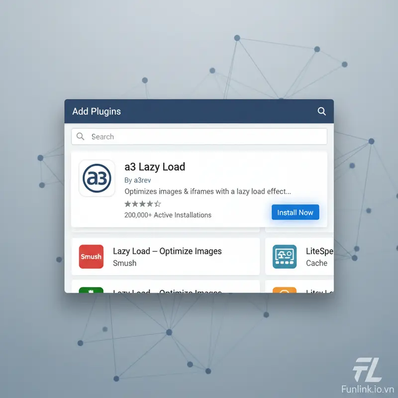 Tìm kiếm plugin a3 Lazy Load để cài đặt lazy load cho hình ảnh wordpress