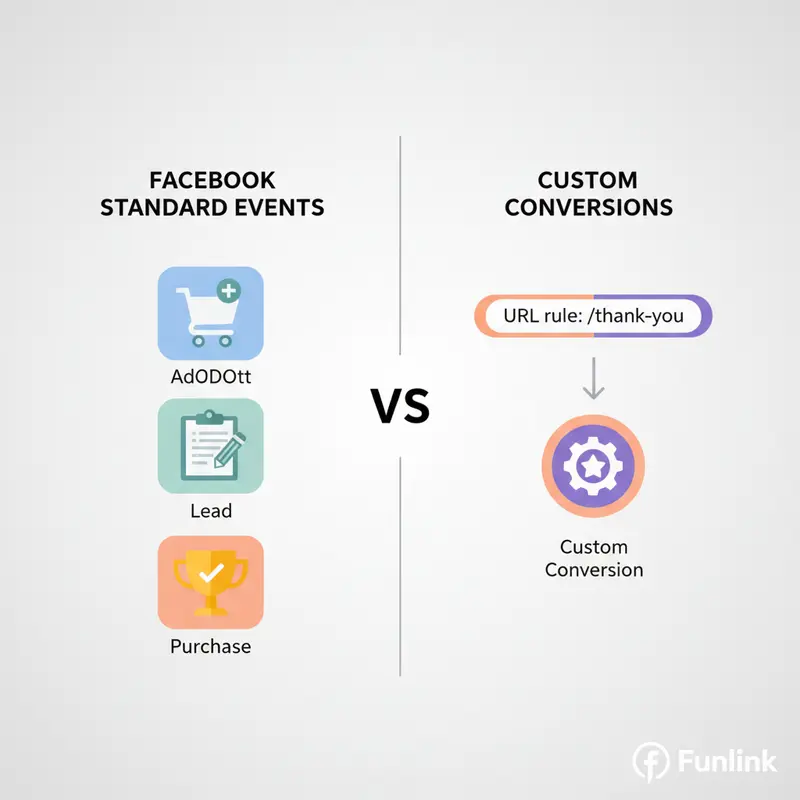 So sánh Standard Events và Custom Conversions khi cài đặt sự kiện chuyển đổi cho facebook pixel.