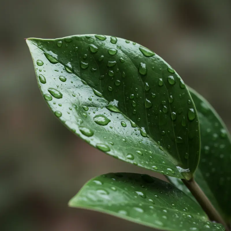 Cận cảnh lá cây kim tiền xanh bóng và mọng nước