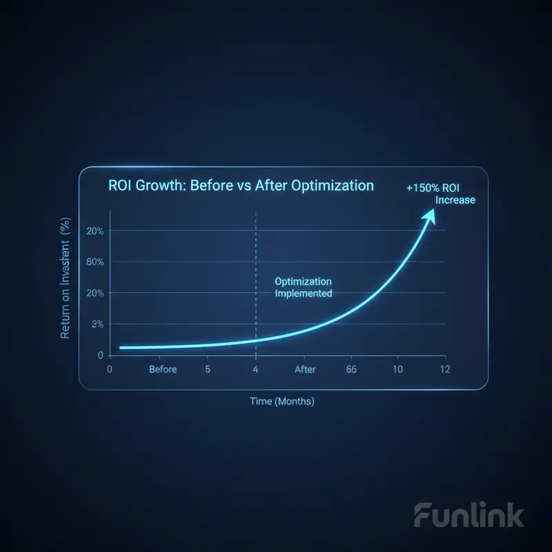Case study digital marketing: biểu đồ tăng trưởng ROI ngoạn mục sau khi tối ưu hóa chiến dịch.