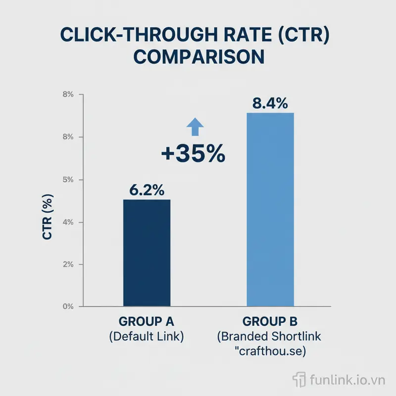 Biểu đồ case study tăng CTR, so sánh hiệu quả giữa link mặc định và Branded Shortlink.