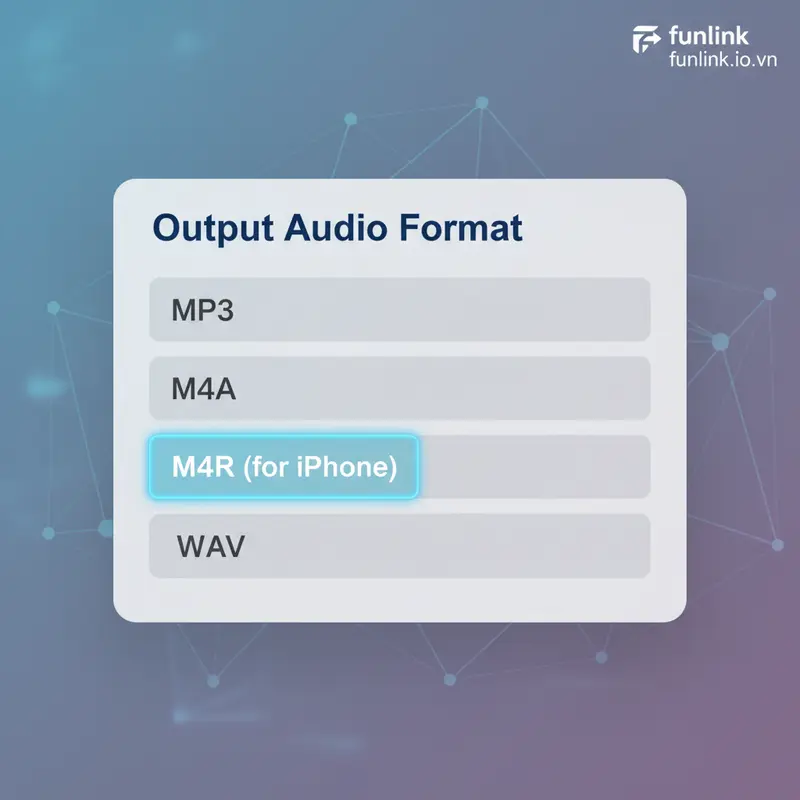 Chọn định dạng M4R cho iPhone khi cắt nhạc MP3 làm nhạc chuông online.