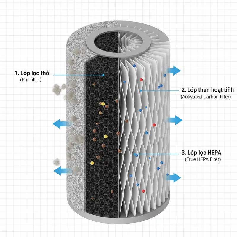 Cấu tạo chi tiết của bộ lọc HEPA 3 lớp