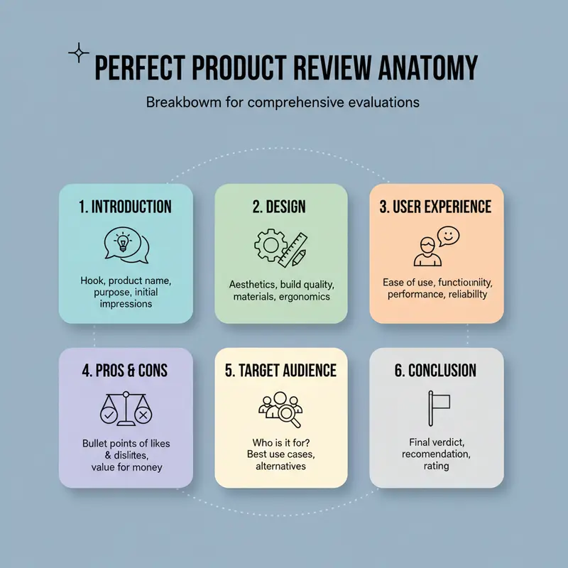 Sơ đồ 6 phần của một bài viết review sản phẩm hoàn hảo.